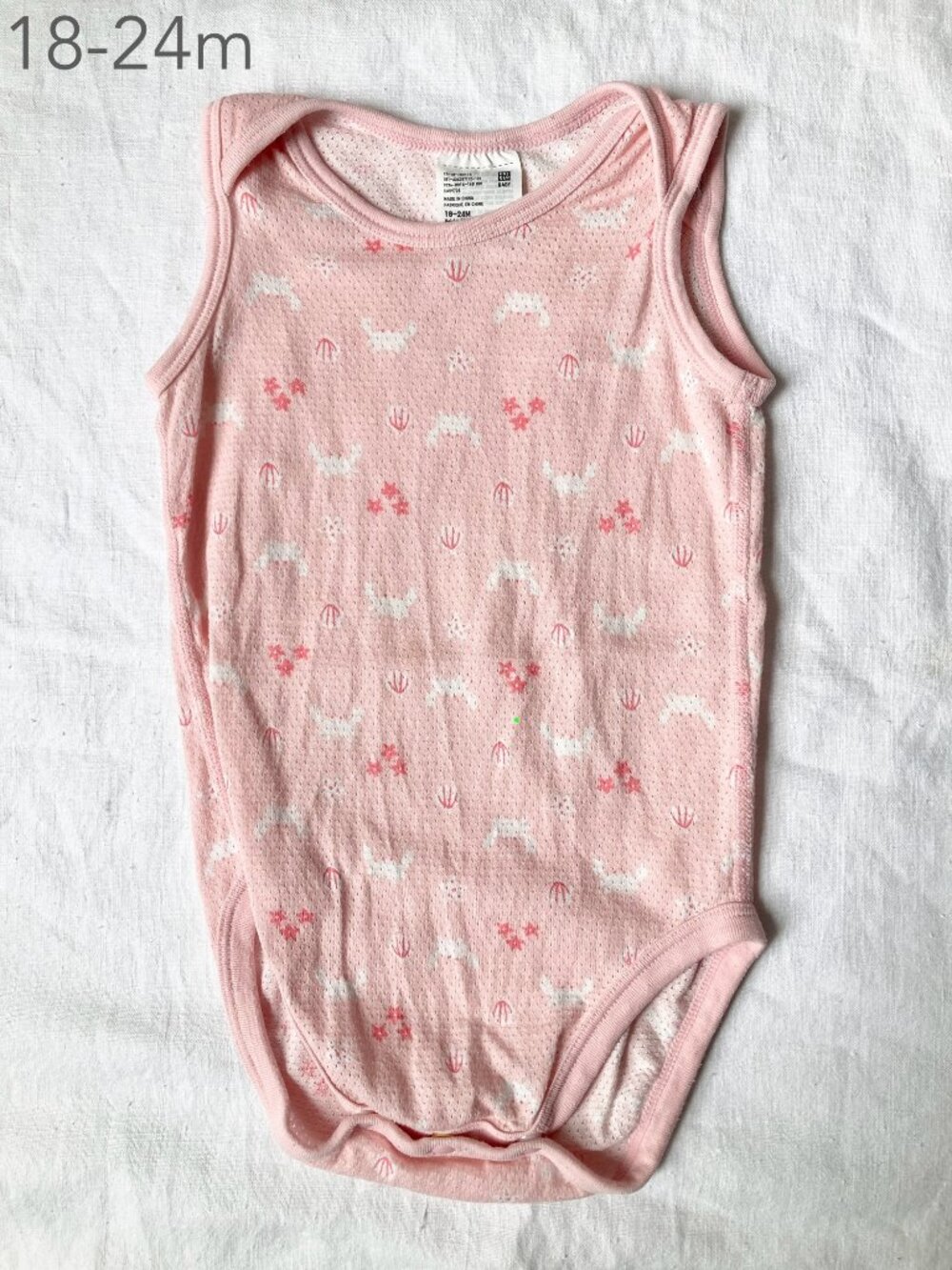 🪴5/$30 Uniqlo 18-24 Months Toddler Pink Mesh Sleeveless Bodysuit Summer Beach